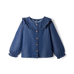 Pine Kids Cotton Mix Woven Denim Top with Full Sleeves in Navy Blue