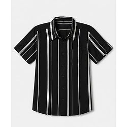 Pine Kids 100% Cotton Woven Striped Shirt with Half Sleeves - Black