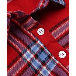 Pine Kids 100% Cotton Woven Knee Length Frock with Full Sleeves and Tartan Plaid Print in Red