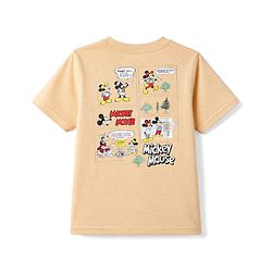 Pine Kids Disney 100% Cotton Single Jersey Knit Half Sleeves T-Shirt with Front and Back Mickey Mouse Graphic - Beige