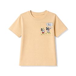 Pine Kids Disney 100% Cotton Single Jersey Knit Half Sleeves T-Shirt with Front and Back Mickey Mouse Graphic - Beige