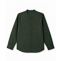 Pine Kids 100% Cotton Woven Solid Shirt with Full Sleeves in Olive Green