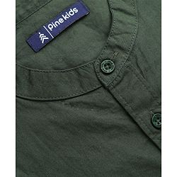 Pine Kids 100% Cotton Woven Solid Shirt with Full Sleeves in Olive Green