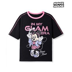 Pine Kids Disney 100% Cotton Knit Single Jersey T-Shirt with Half Sleeves and Minnie Mouse Print - Black