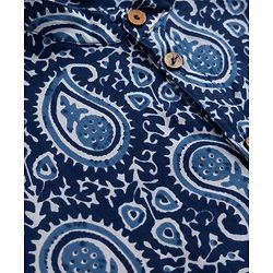Pine Kids 100% Cotton Woven Full Sleeves Kurta & Pyjama Set with Paisley Print in Navy Blue