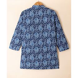 Pine Kids 100% Cotton Woven Full Sleeves Kurta & Pyjama Set with Paisley Print in Navy Blue