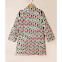 Pine Kids 100% Cotton Woven Full Sleeves Kurta Pyjama Set with Full Length and Floral Print in Mint