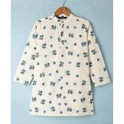Pine Kids 100% Cotton Woven Full Sleeves Kurta and Pyjama with Full Length and Floral Print in White for 4-5 Years
