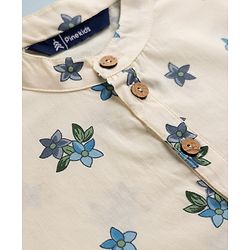 Pine Kids 100% Cotton Woven Full Sleeves Kurta and Pyjama with Full Length and Floral Print in White for 4-5 Years
