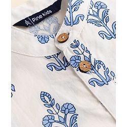 Pine Kids 100% Cotton Woven Full Sleeves Kurta Pyjama Set with Floral Print in Light/Sky Blue for 4-5 Years