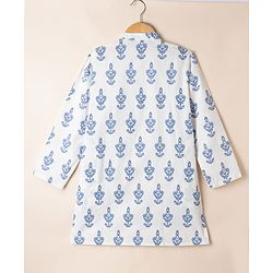 Pine Kids 100% Cotton Woven Full Sleeves Kurta Pyjama Set with Floral Print in Light/Sky Blue for 4-5 Years