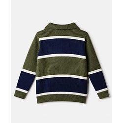 Pine Kids Knit Pullovers with Full Sleeves and Striped Design in Green