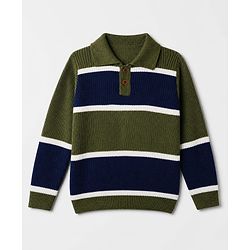 Pine Kids Knit Pullovers with Full Sleeves and Striped Design in Green