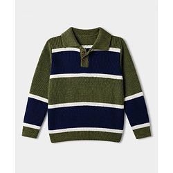 Pine Kids Knit Pullovers with Full Sleeves and Striped Design in Green