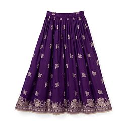 Pine Kids Woven Half Sleeves Lehenga Choli with Dupatta and Floral Damask Print in Pink