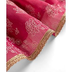 Pine Kids Woven Lehenga Choli and Dupatta with Sleeveless, Full Length and Floral Print in Red