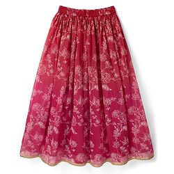 Pine Kids Woven Lehenga Choli and Dupatta with Sleeveless, Full Length and Floral Print in Red