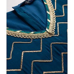 Pine Kids Woven Lehenga Choli with Dupatta Full Sleeves and Chevron Foil Print in Teal Blue