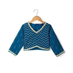 Pine Kids Woven Lehenga Choli with Dupatta Full Sleeves and Chevron Foil Print in Teal Blue