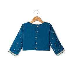 Pine Kids Woven Lehenga Choli with Dupatta Full Sleeves and Chevron Foil Print in Teal Blue