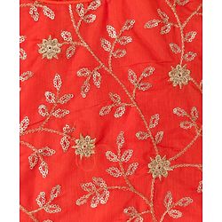 Pine Kids Woven Lehenga Choli & Dupatta with Half Sleeves and Floral Print in Orange