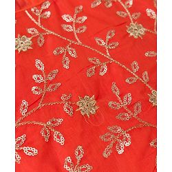 Pine Kids Woven Lehenga Choli & Dupatta with Half Sleeves and Floral Print in Orange