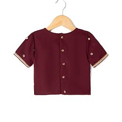Pine Kids Woven Half Sleeves Choli and Lehenga with Dupatta Full Length and Sequins Embroidery in Wine
