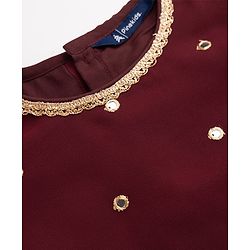 Pine Kids Woven Half Sleeves Choli and Lehenga with Dupatta Full Length and Sequins Embroidery in Wine