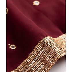 Pine Kids Woven Half Sleeves Choli and Lehenga with Dupatta Full Length and Sequins Embroidery in Wine