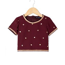 Pine Kids Woven Half Sleeves Choli and Lehenga with Dupatta Full Length and Sequins Embroidery in Wine