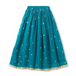 Pine Kids Woven Half Sleeves Choli and Lehenga with Dupatta and Floral Embroidery with Sequins - Sea Green