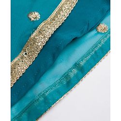 Pine Kids Woven Half Sleeves Choli and Lehenga with Dupatta and Floral Embroidery with Sequins - Sea Green