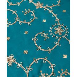 Pine Kids Woven Half Sleeves Choli and Lehenga with Dupatta and Floral Embroidery with Sequins - Sea Green