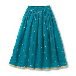 Pine Kids Woven Half Sleeves Choli and Lehenga with Dupatta and Floral Embroidery with Sequins - Sea Green