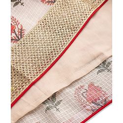Pine Kids Woven Lehenga Choli & Dupatta Set with Half Sleeves and Floral Print in Offwhite