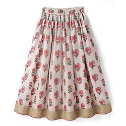 Pine Kids Woven Lehenga Choli & Dupatta Set with Half Sleeves and Floral Print in Offwhite