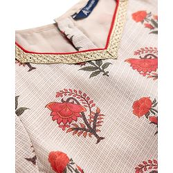Pine Kids Woven Lehenga Choli & Dupatta Set with Half Sleeves and Floral Print in Offwhite