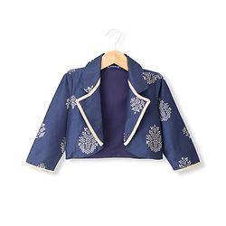 Pine Kids Woven Sleeveless Printed Choli & Lehenga Set With Jacket - Navy Blue