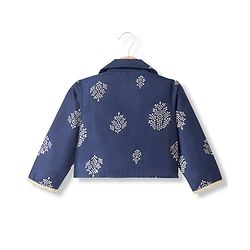 Pine Kids Woven Sleeveless Printed Choli & Lehenga Set With Jacket - Navy Blue