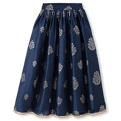 Pine Kids Woven Sleeveless Printed Choli & Lehenga Set With Jacket - Navy Blue