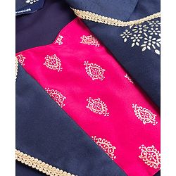 Pine Kids Woven Sleeveless Printed Choli & Lehenga Set With Jacket - Navy Blue