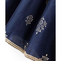 Pine Kids Woven Sleeveless Printed Choli & Lehenga Set With Jacket - Navy Blue