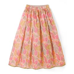 Pine Kids Woven Lehenga Choli and Dupatta with Sleeveless and Leaves Print in Light Pink