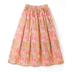 Pine Kids Woven Lehenga Choli and Dupatta with Sleeveless and Leaves Print in Light Pink