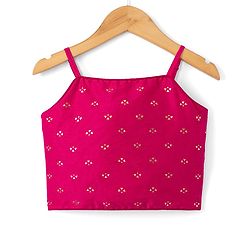 Pine Kids Woven Full Sleeves Choli Lehenga & Dupatta with Full Length and Floral Print in Pink