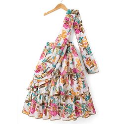 Pine Kids Woven Full Sleeves Choli Lehenga & Dupatta with Full Length and Floral Print in Pink