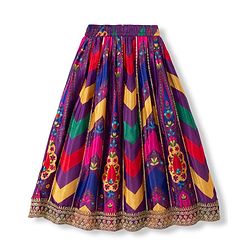 Pine Kids Woven Full Sleeves Choli and Lehenga with Dupatta and Floral Print and Sequins - Yellow