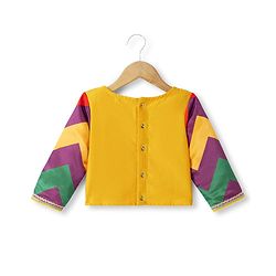 Pine Kids Woven Full Sleeves Choli and Lehenga with Dupatta and Floral Print and Sequins - Yellow