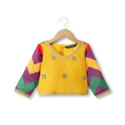 Pine Kids Woven Full Sleeves Choli and Lehenga with Dupatta and Floral Print and Sequins - Yellow
