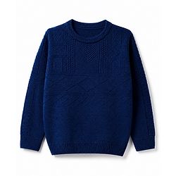 Pine Kids Knit Pullover with Full Sleeves and Cable Knit - Blue